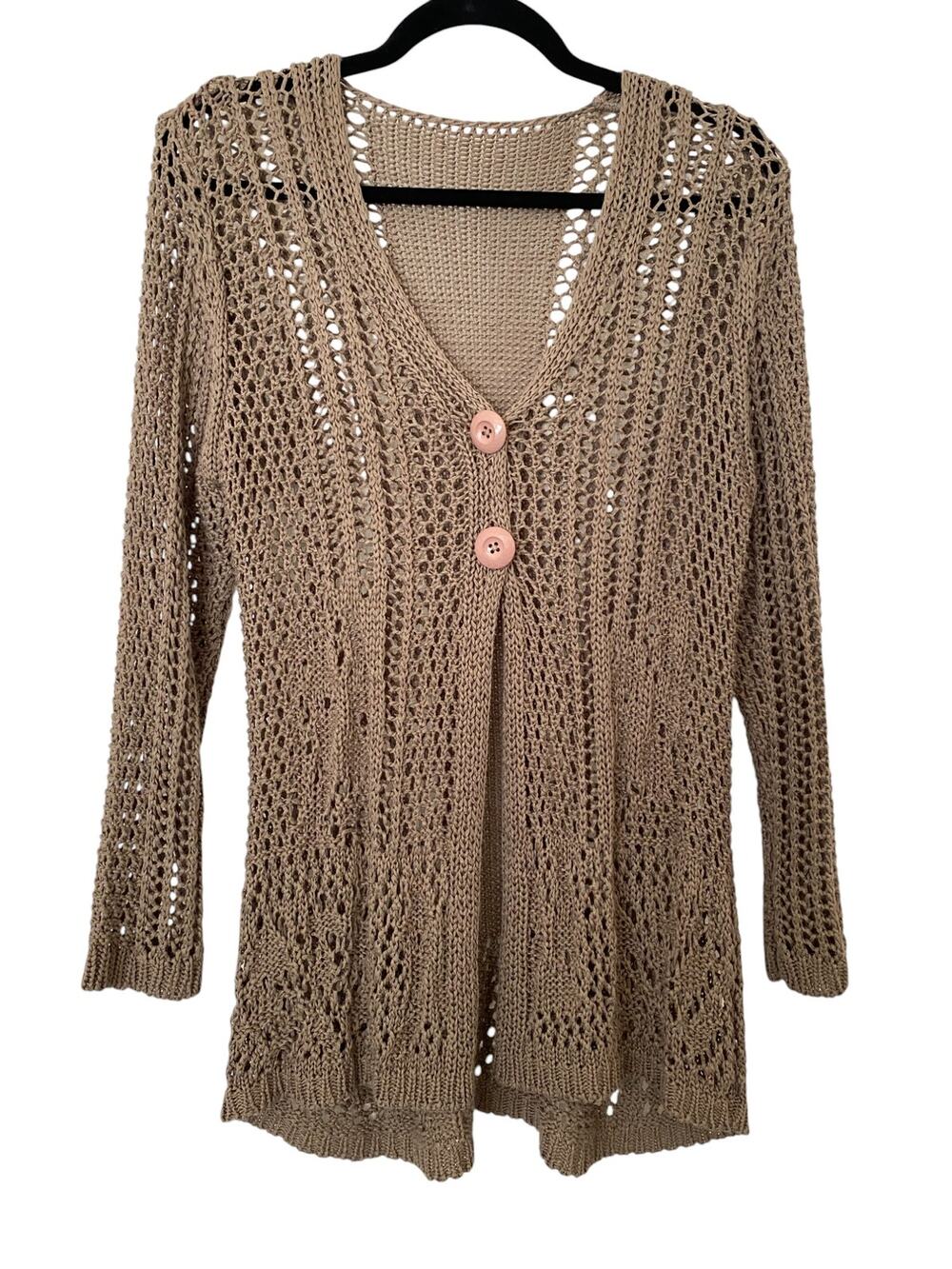 Brown Crochet Knit Button Cardigan Size S/M Boho Cottagecore Festival Vintage
